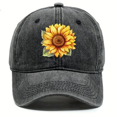 Unisex Adjustable Yellow Sunflower Print Trucker Hat Lightweight Snapback Sun Visor Cap with Raw Hem For Any Season