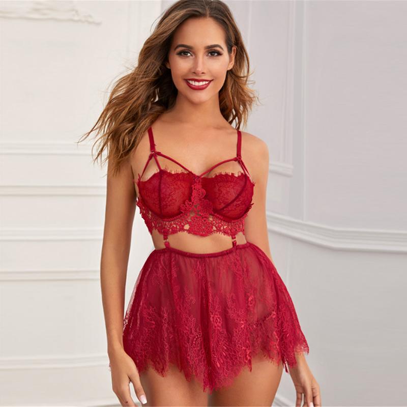 Women Erotic Underwear Sexy Lace Bra Panty Set Ladies Lingerie Erotic Pajamas Nightwear Female Bodysuit Erotic Clothes