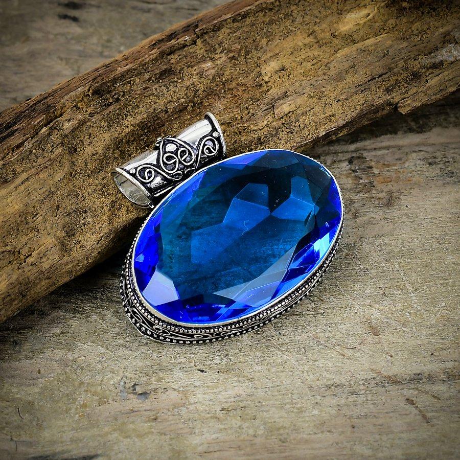 

London Blue Topaz Gemstone 925 Sterling Silver Jewelry Pendant 1.38 M-146