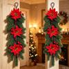 Christmas Teardrop Swag Wreath Artificial Poinsettia Pine Cone Red Berry Hanging Garland For Front Door Wall Home Xmas Decor