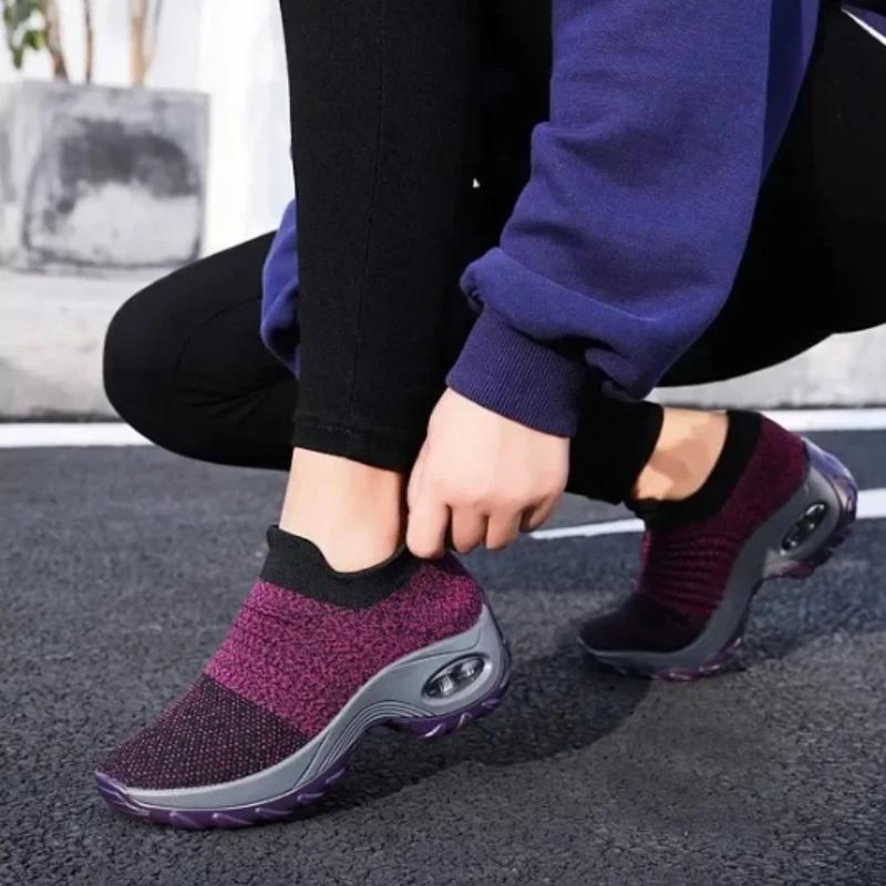 Women's Thick Soled Shoes New High Quality Comfortable Breathable Knitted Mesh Shoes Versatile Hiking Shoes for Shopping Walking