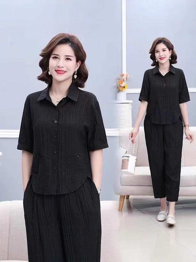 Loose Fit Plus Size Summer Two-Piece Set for Middle-Aged Women