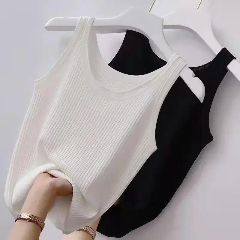 Sommer Ensfarget Tettsittende Casual Camisole Dame Pluss Størrelse Slank Yttertøy Elegant Vest Kvinne Enkel Underdel Uten Ermer Tynn Stil Chic Ny