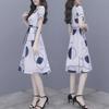 2024 Summer Creative Print Round Neck A-Line Dress: Short Sleeve, Plus Size, Waist-Enhancing, Belly-Covering Skirt.
