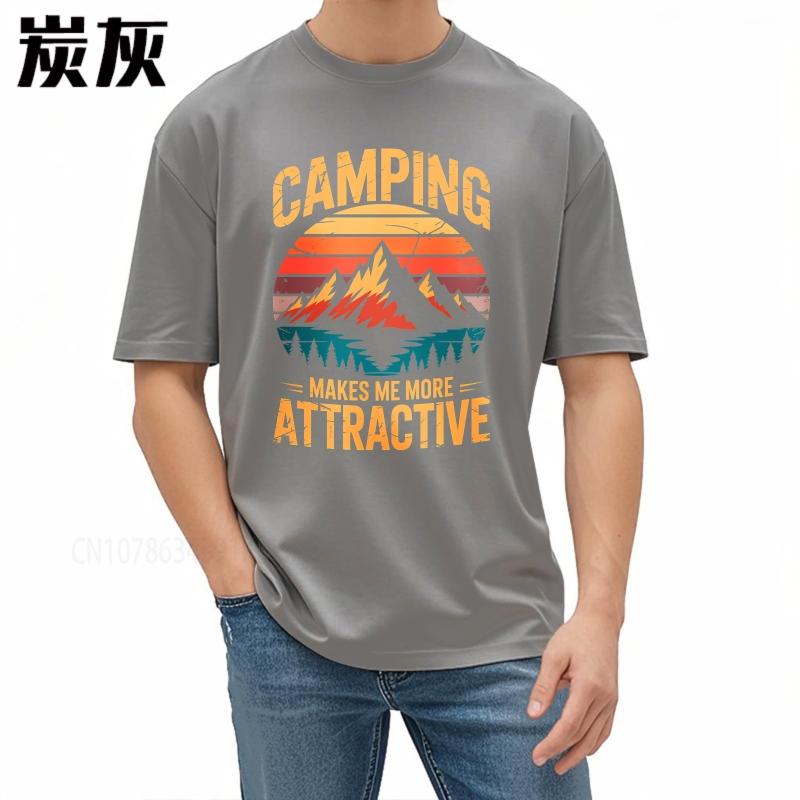 Unisex Summer Unisex T Shirt Camping Makes Me More Attractive Mountain Sunset Design Short Sleeve Adult Oneck Tshirt