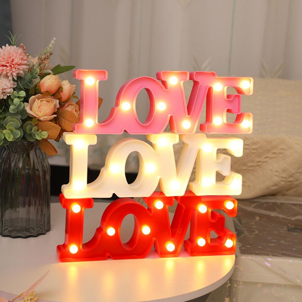 Romantic Night Light Ornament Red Pink Heart Marquee Table Lamp Love Heart LED Lamp  Anniversary