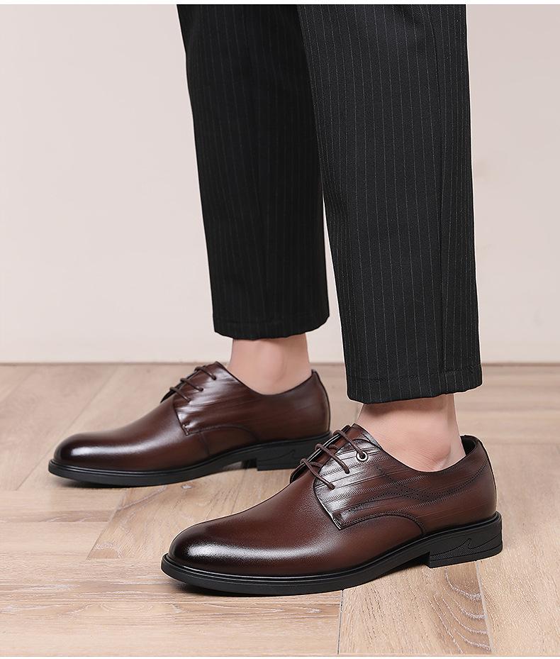 Red Dragonfly Men's Leather Business Shoes - Genuine Cowhide Soft Sole, Ideal for Spring/Autumn Office or Wedding.