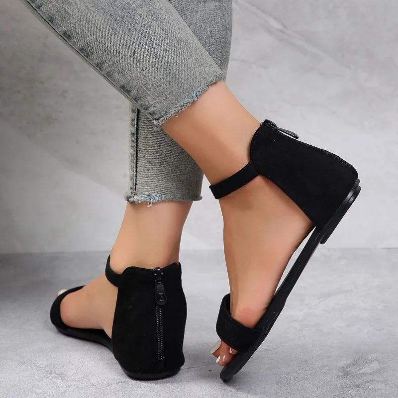 Chic Womens Flat Sandals Comfortable Open Toe Summer Shoes with Lightweight Rear Zipper Perfect for Stylish Casual Wear