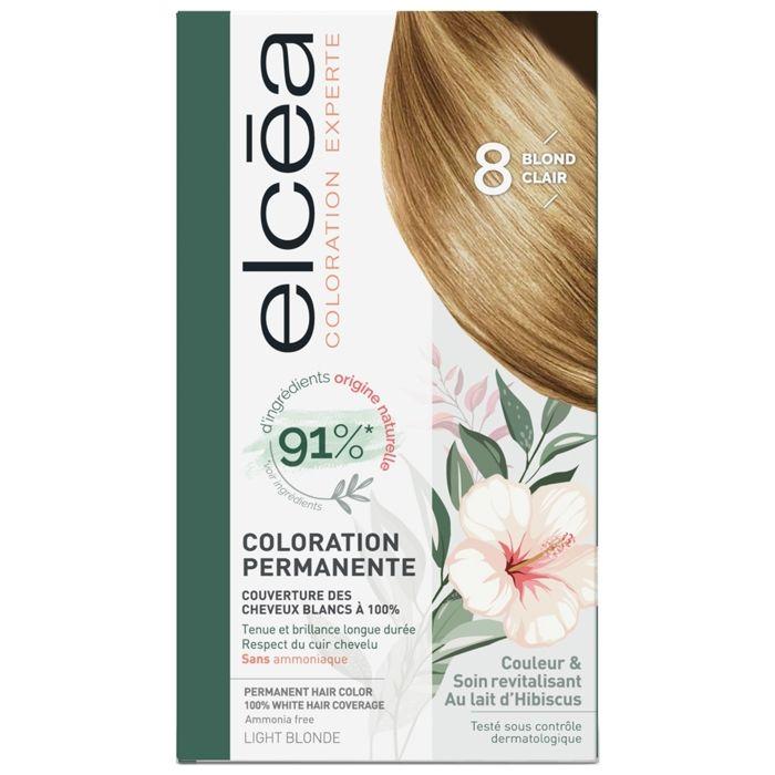 Coloration Permanente - ELCEA - 8 Blond Clair - Sans Ammoniaque - Tous Types de Cheveux