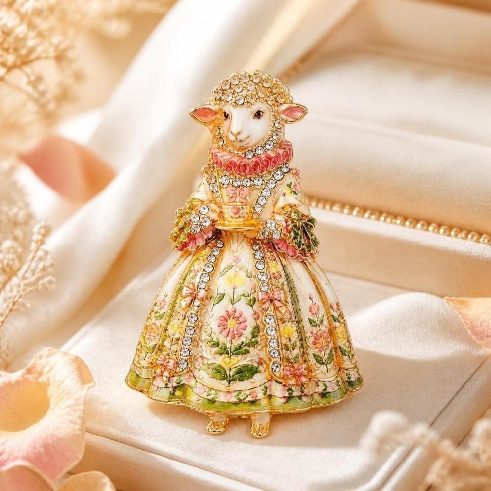 Enamel Court Sheep Brooch Floral Animal Lapel Pin Elegant Lamb Brooch Pin Women