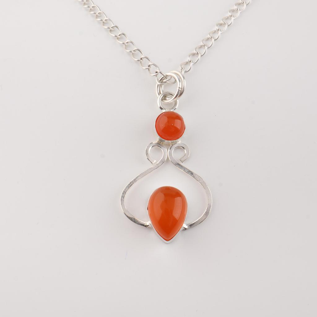 Carnelian Gemstone 925 Stamped Silver Handmade Jewelry Pendant 1.60" Anniversary Gift PP-13-23