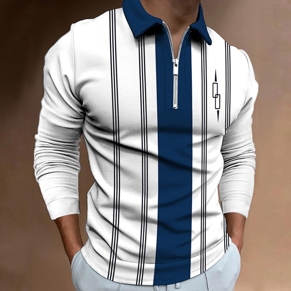 Men's Polo Shirt Autumn and Winter New Digital Printing T-shirt Casual Retro Long-sleeved Sweatshirt