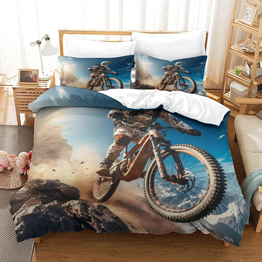 Bicycle Rider Duvet Cover Toddler Size For KidsMountain Bike Bedding Set For Teens AdultsWatercolor Quilt Cover