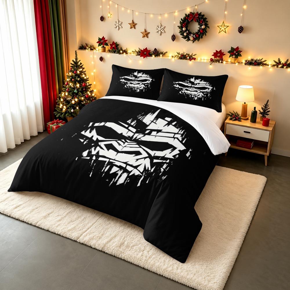 Duvet Cover Set Geometric Gorilla Face White Black Minimal 3 Piece Bedding for Adult Fan Gift