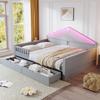 Children's Bed 140x200 Cm, with Light Strip, Drawers, Slatted Frame, Single Bed, Youth Bed, Grey