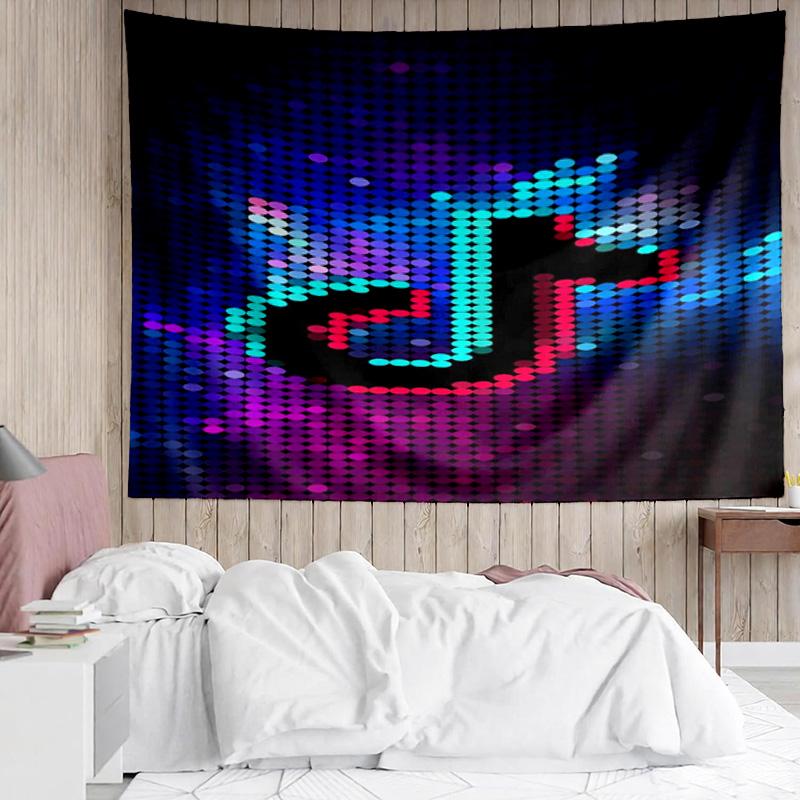1PC Neon Tik-tok Logo Art K-pop music group Tapestry Accessories for Bedroom,Livingroom, dormitory Room Wall Decor Fan Birthday Gifts