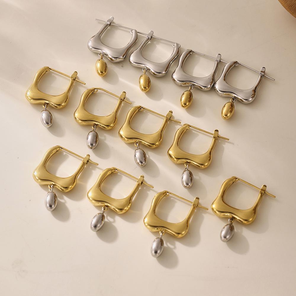 Qiong Yao Two-Tone Geometric Liquid Gold Earrings - High-End Colorfast Stainless Steel Jewelry