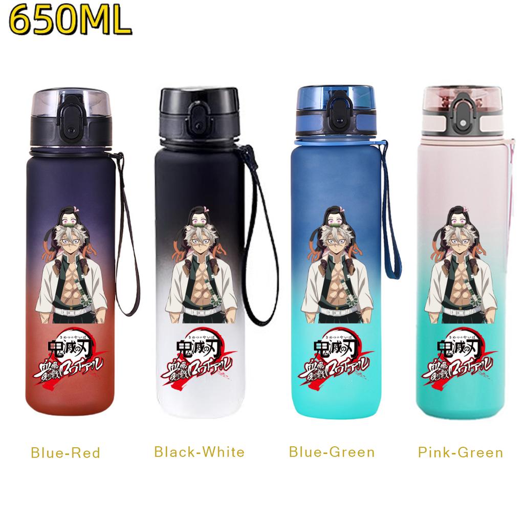 650ML Demon Slayer Water Bottle Anime Cartoon Characters Drinking Cup Portable Outdoor Sports Plastic Leak-proof Water Bottle