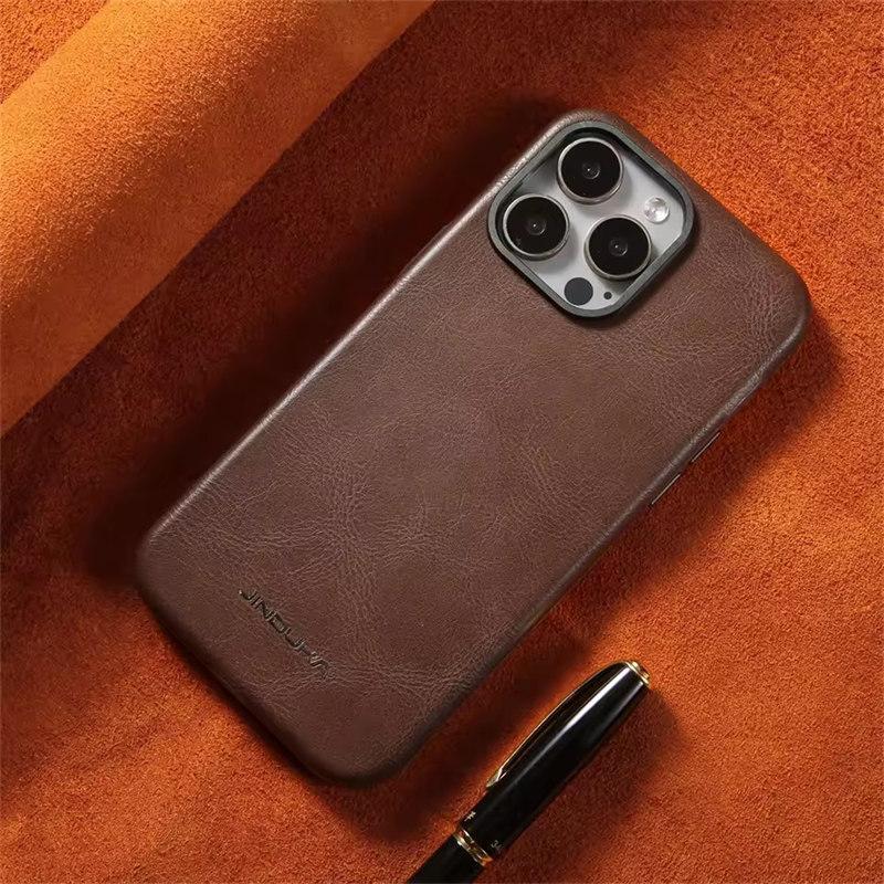 

Роскошный ультратонкий кожаный чехол Magsafe для iPhone 16 15 14 13 12 11 Pro Max Plus противоударный бампер деловой чехол iPhone 16 Pro коричневый