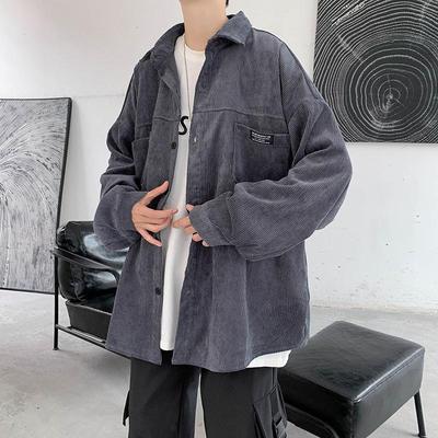 Herren Trendige Locker Geschnittene Cordjacke im Koreanischen Stil