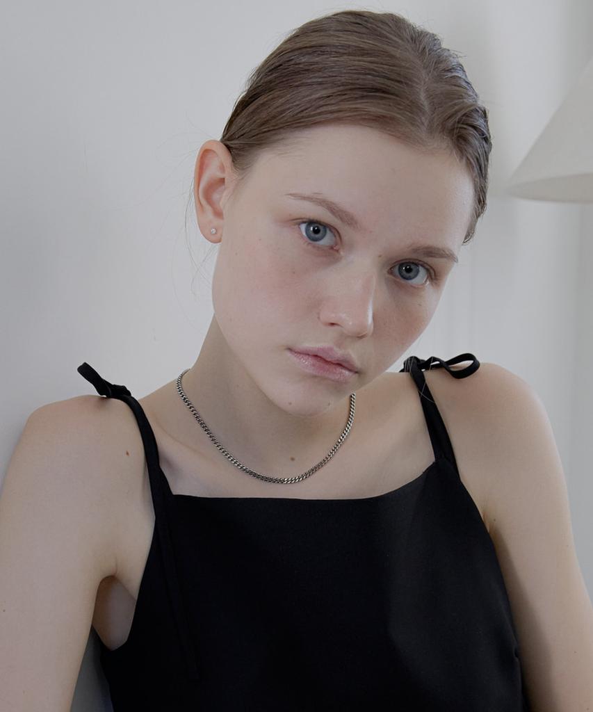 Alleun Silver 925 Oxidized Thick Curve Chain Long Choker Necklace