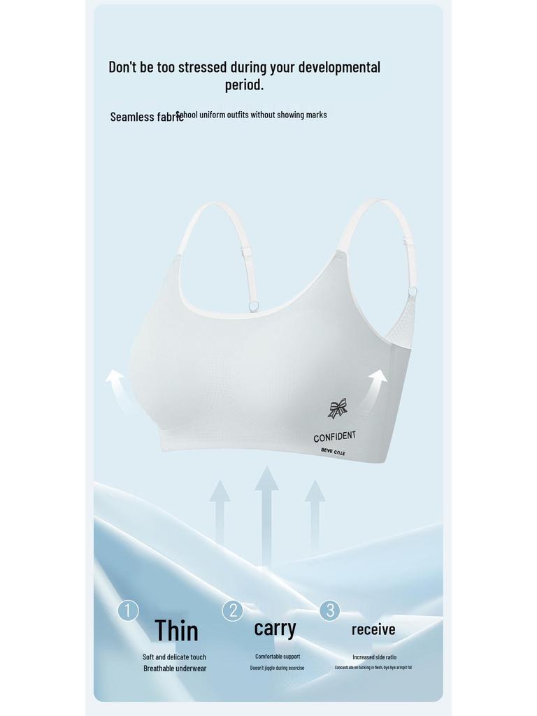 Youth Seamless Training Bra: Soft, Fixed Padded Cups, Adjustable Straps, No Underwire, Student Vest Innerwear for All Puberty Stages.