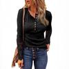 Fashionable Slim-fit Solid-color Round-neck Single-button Lace Base Long-sleeved Top