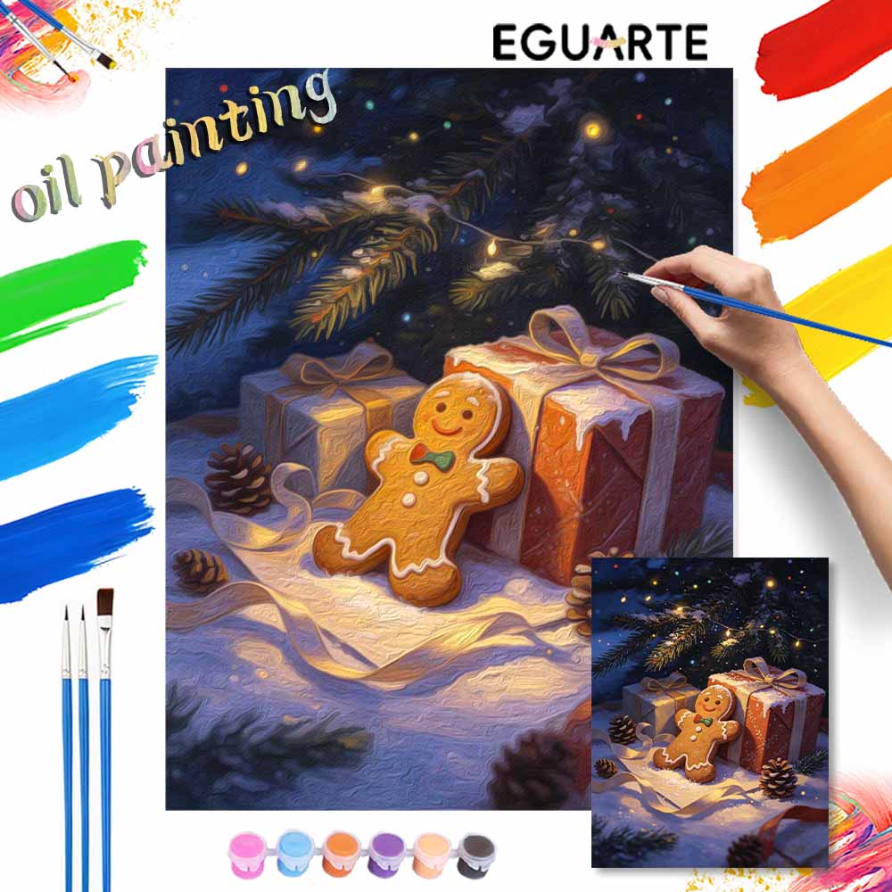 Christmas Gingerbread Man Gift Box Pine Cone Digital Painting Oil Painting Art Kit Hand Painting Home Decoration Painting
