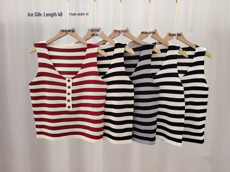 Women s Striped Contrast V-Neck Camisole - Summer Sleeveless Knit Top One Size белый