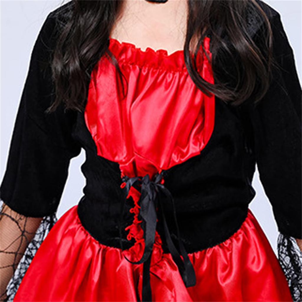 Children Vampire Costume Halloween Dress Up Outfit Kids Gothic Vampire Cloak Dress with Collar and Lace Sleeves for Role Play