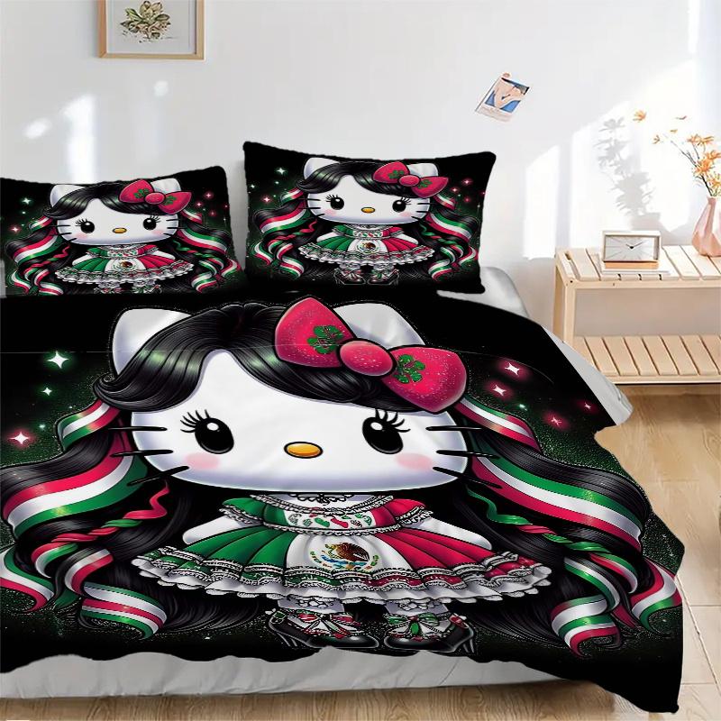 

3pcs Colorful Kitty Bedding Set - 1 Soft Quilt Cover + 2 Pillowcases- Suitable for All Seasons, Perfect Gift for Family and Friends.H011 135x200cm