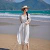 2024 Embroidered Ramie V-Neck Women's Mid-Sleeve Long Dress