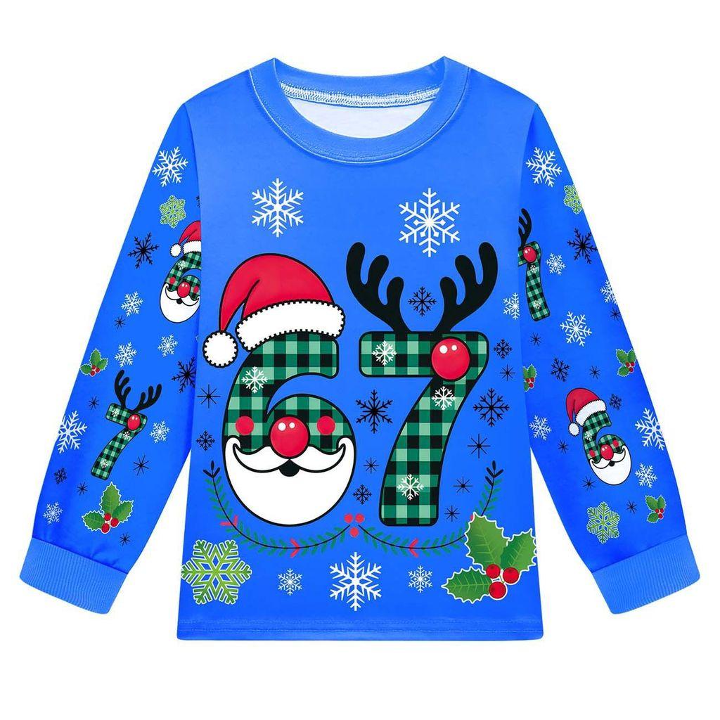 19698 Kids Boys Girls Christmas Steal a Brainrot 67 Six Seven Print Long Sleeves T-Shirt Pants Pajamas Sleepwear Sets
