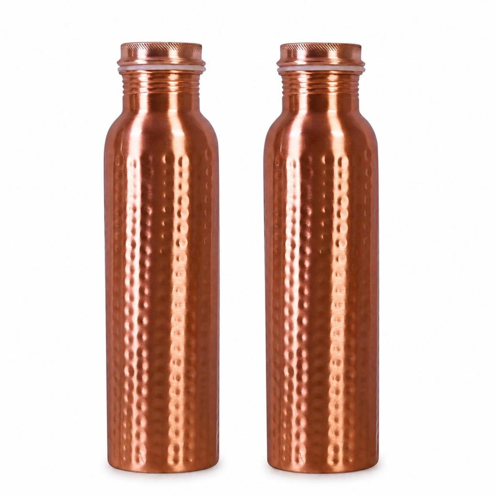 Nirmal Ganga Gehämmertes Kupferflasche 1L (2er-Pack) | Reine Kupfer-Wasserflasche | Handgefertigtes, auslaufsicheres Design