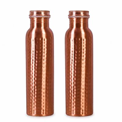 Botella de Agua Nirmal Ganga Cobre Martillado Puro - Diseño Martillado, Capacidad de 1 Litro, Cobre Puro Premium Shudh, Excelente Calidad de Exportación // Paquete de 2
