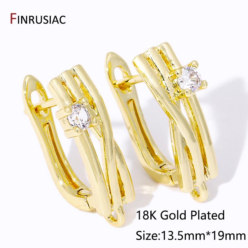 18K Gold Plated Brass Inlaid Zircon Earwires Fixtures,Hollow Shvenzy Earring Hooks Clasps For DIY Earring Making Findings