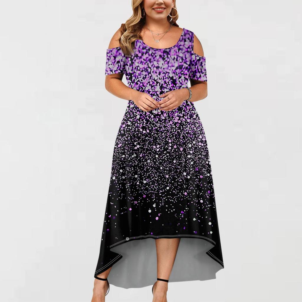 Women's Casual Fashion Printed Dress Round Neck Short Sleeve Pullover Dresses