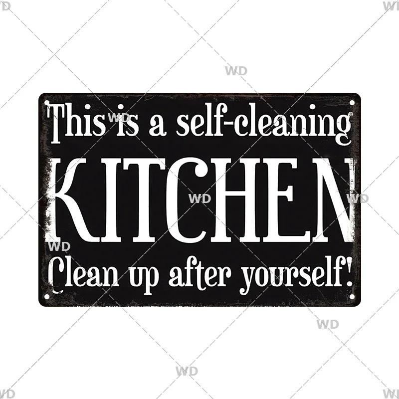 Retro Tin Sign Kitchen Rules Food Iron Painting Wall Art Metal Vintage Plaque Metal Posters for House Home Dinning Room Decor