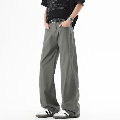 Pure Color Cotton Casual Pants for Men and Women Loose Straight Wide-leg Pants