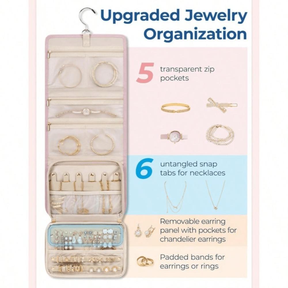 1 Pc Travel Jewelry Storage Box, Foldable Jewelry Roll, Suitable For Travel Rings, Necklaces, Earrings, Bracelets Gifts