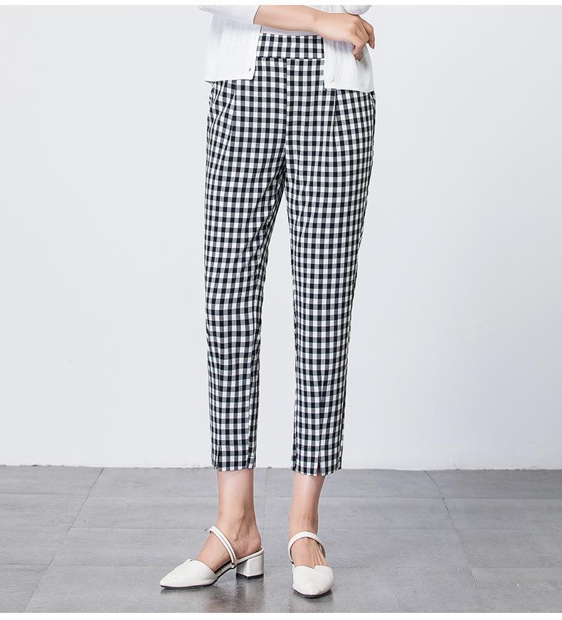 Plaid pants children's nine-point pants summer thin Harlan pants high waist thin elastic waist casual pants thousand bird grid women's pants