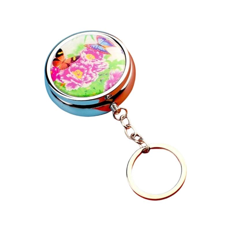 Pills Box Keychain With Mirror And Sealed Metal Compartment Keychain Moisture-Proof Medicines Dispenser Travel Accessory