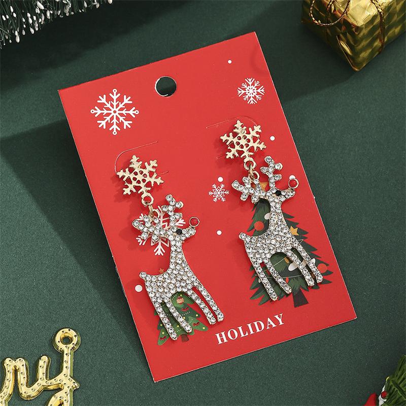 

Christmas Tree Elk Snowflake Trendy Metal Stud Earrings for Women Cute Exquisite Imitation Pearl Xmas Festival Girls Party Gift