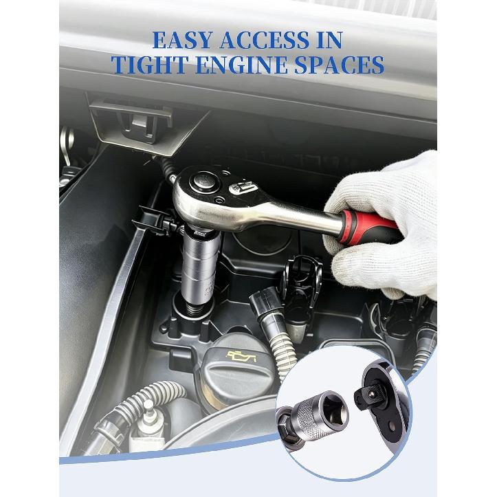 Magnetic Swivel Spark Plug Socket Set, 14mm 16mm 3/8 Inch Drive | 14Mm and 16Mm Magnetic Swivel Spark Plug Sockets with Thin-Wall 3/8 Inch Drive