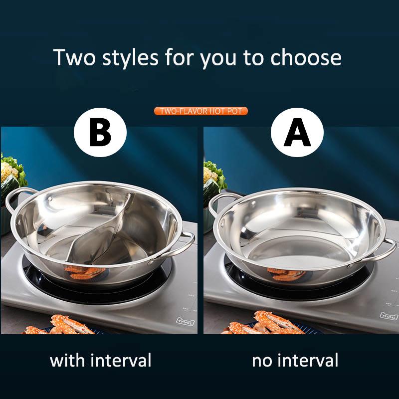 Chinese Hot Pot with Lid Thicken Stainless Steel 2 In 1 Divided Hotpot Kitchen Cooking Pan with Cover Gas Stove Induction Cooker