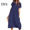 Casual Chic Women Dress Women's Cotton Linen Maxi Short Sleeve V-Neck Lightweight Summer For Sundress Loose Beach Pleated Long for Vacation