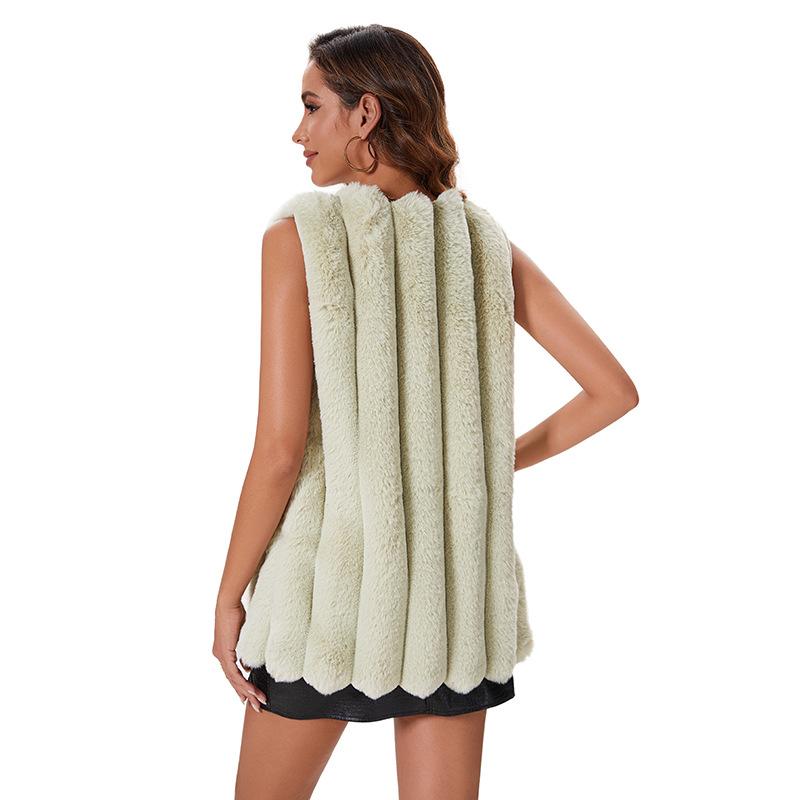 Vêtement Décontracté Mode Gilet Sans Manches Femme Fausse Fourrure - Cardigan Hiver Élégant Veste Sans Manche Femme