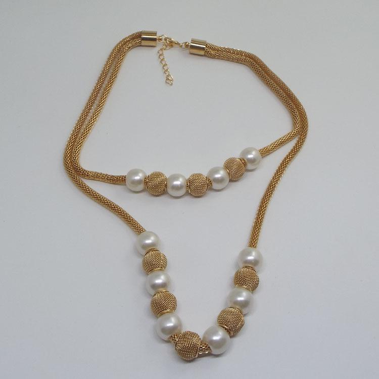 Double Layer Pearl and Round Ball Necklace - European and American Fashion Style