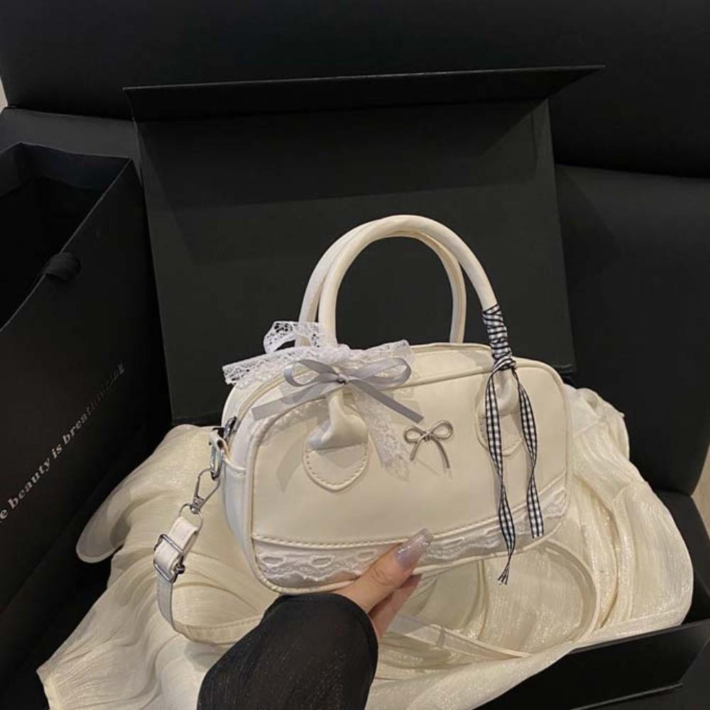 Bow Boston Handbag Lace Ribbon Small Square Bag All-Match Crossbody Bowling Bag  Party