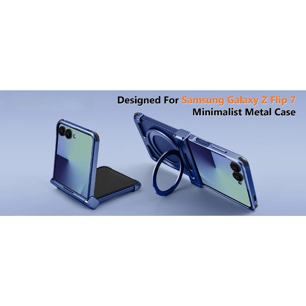 Oatsbasf Metal Phone Case for Samsung Galaxy Z Flip 7 with Stand 360°Rotation Magnetic Bumper Thin Shockproof Protective Cover